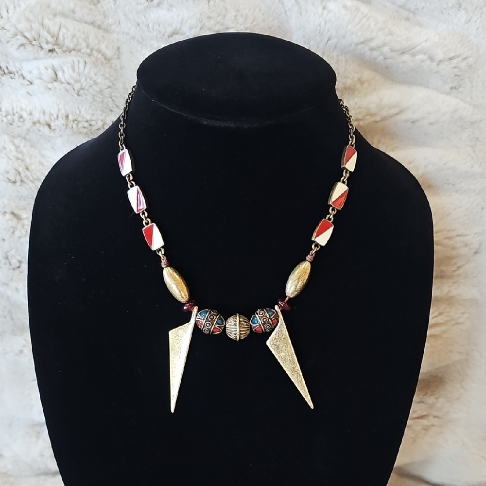 Gold and Red Geometric Necklace